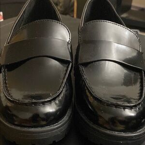 Faux-Leather Chunky Heel Loafers - Size 9